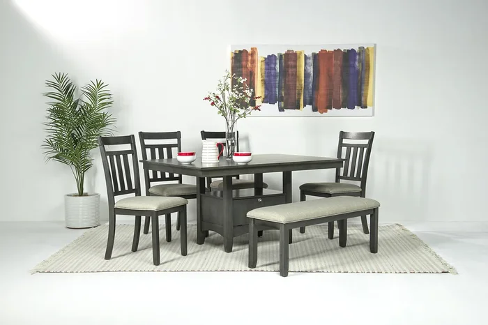 Miami Adjustable Dining Table, 4 Chairs & Bench in Gray