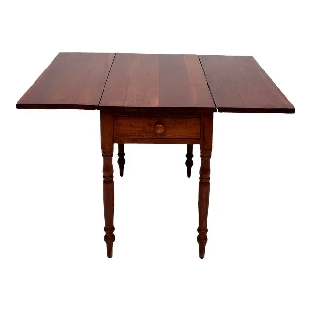 Mid 19th Century Cherry Drop Leaf Table With Single Drawer