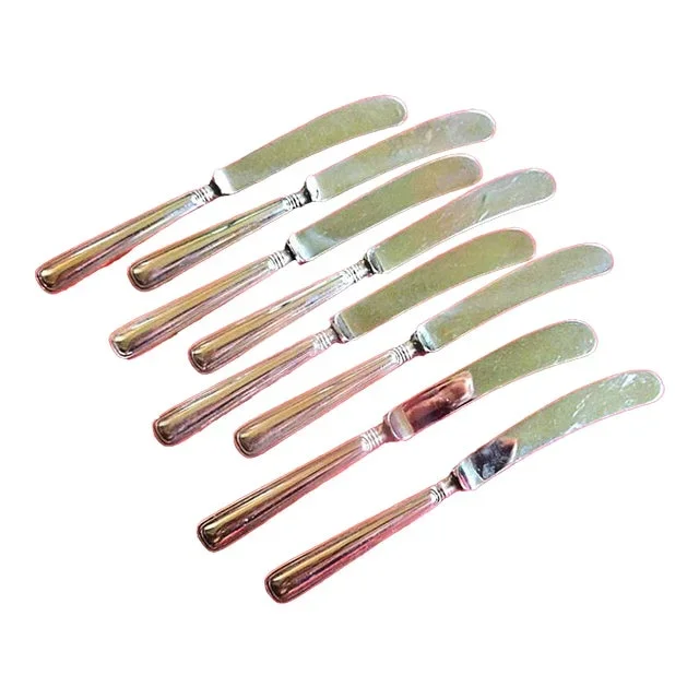 Mid 20th Century Birks ‘Saxon’ Sterling Silver Hh Butter Spreaders Knives – No Monogram- Set of 8