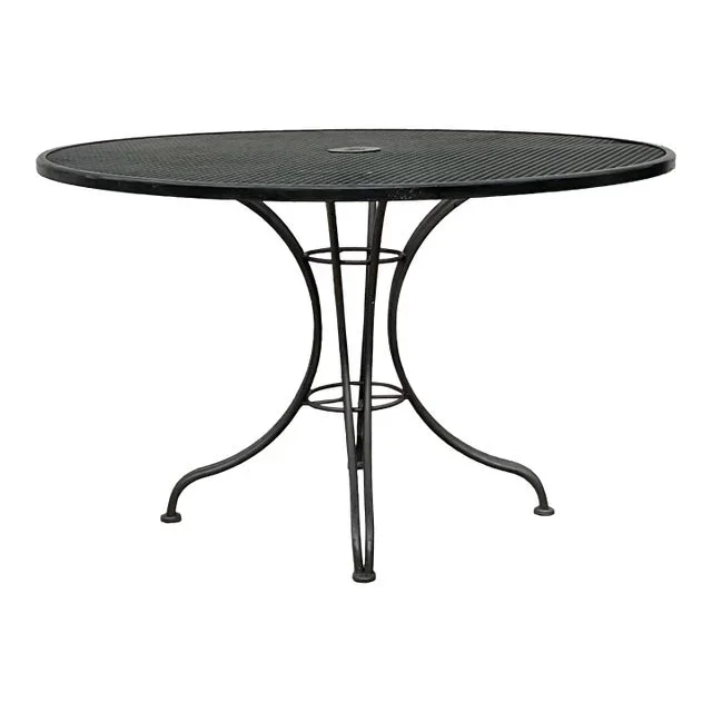 Mid 20th Century Black Wrought Iron Dining Table After Russell Woodard