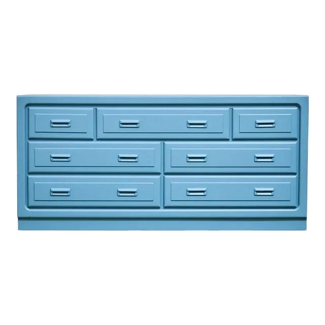 Mid 20th Century Blue Seven Drawer Vintage Dresser