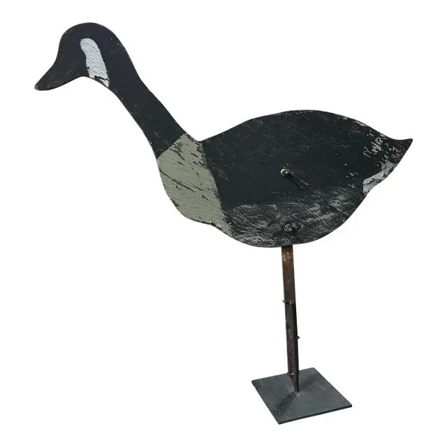 Mid 20th Century Canada Goose Decoy on Custom Iron Stand