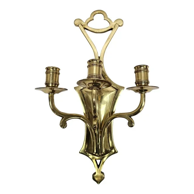 Mid 20th Century Cast Brass Three Light Wall Candle Sconce