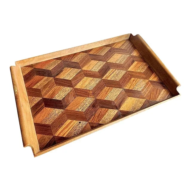 Mid 20th Century Chevron Marquetry Wood Tray