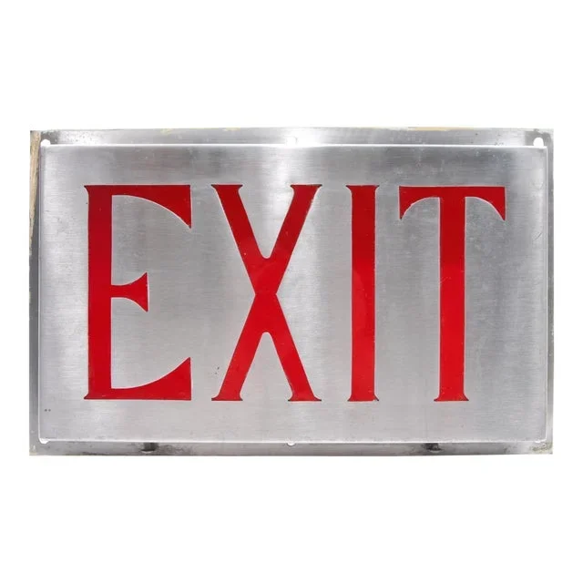 Mid 20th Century Commercial Aluminum Red Glass Exit Sign Cover