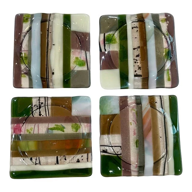 Mid 20th Century Decorative Art Glass Coasters- Set of 4