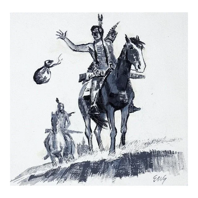 Mid 20th Century Eugene Shortridge Native American & Horse Drawing