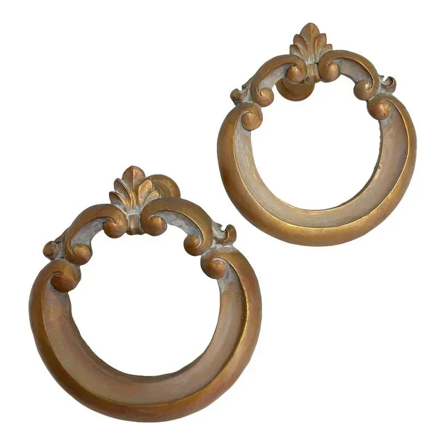Mid 20th Century French Carved Wood Curtain Tiebacks- a Pair