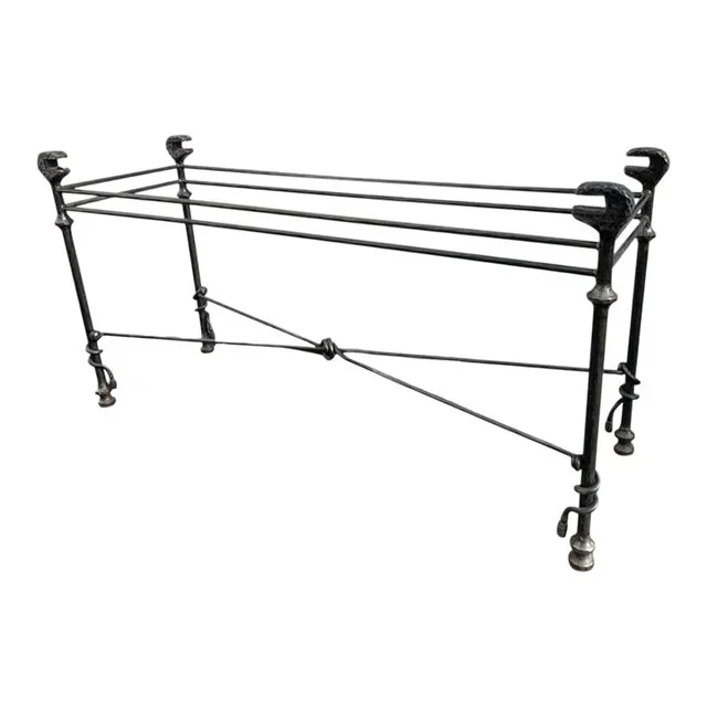 Mid 20th Century Giacometti Style Hammered Iron Console Table Base, Marked Made in Italy