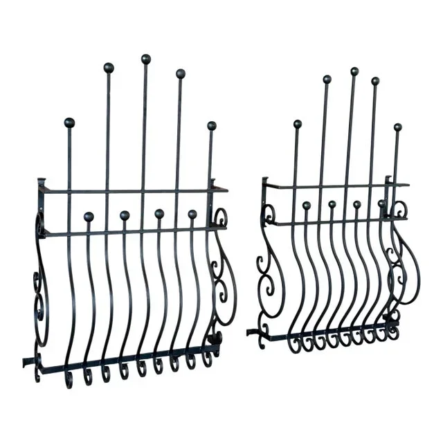 Mid-20th Century Hand-Forged Iron Window Grilles With Sculptural Scrollwork-Pair