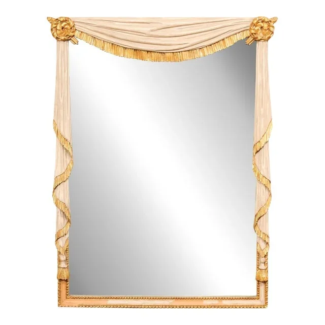 Mid 20th Century Hollywood Regency Valance Carved Mirror
