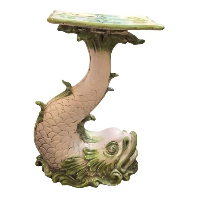 Mid 20th Century Italian Ceramic Glazed Dolphin Pedestal
