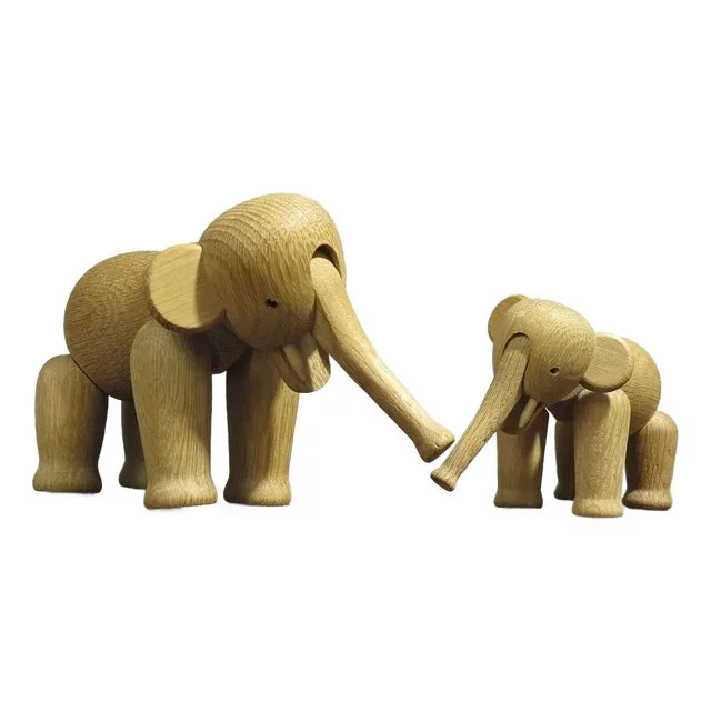 Mid 20th Century Kay Bojesen White Oak Elephants, Iconic Danish Wooden Toys- Set of 2
