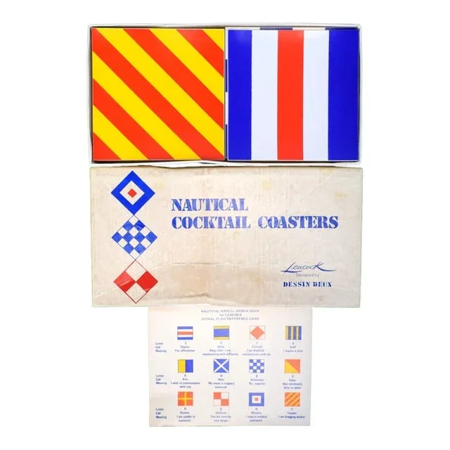 Mid 20th Century Nautical Signal Flag Cocktail Coasters- Set of 12