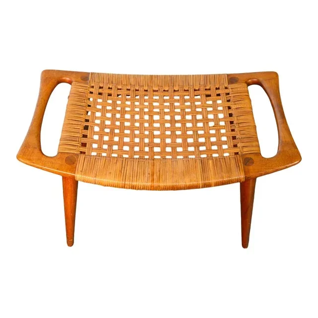 Mid 20th Century Original Hans Wegner Jh-539 Stool in Teak + Cane