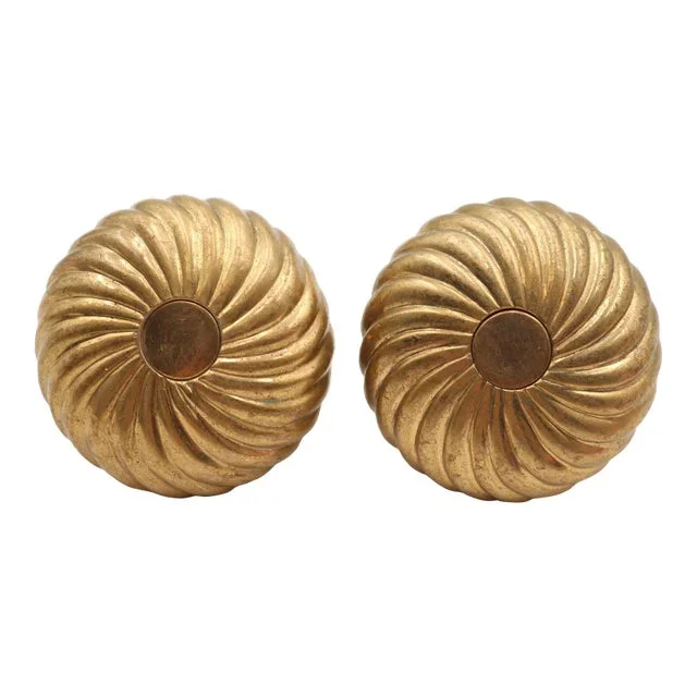 Mid 20th Century Pair of Reclaimed Spiral Ball Polished Brass Sink Faucet Knobs