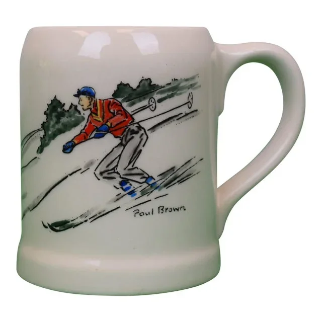 Mid 20th Century Paul Brown X Brooks Brothers Ceramic Mug With Alpine Skier Scene