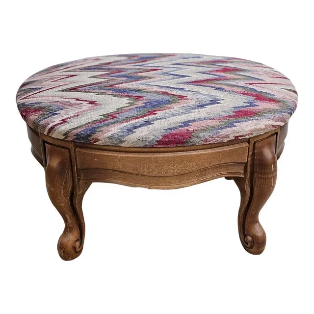 Mid 20th Century Provincial Style Fruitwood and Upholstered Footstool