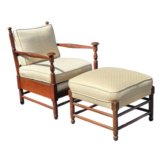 Mid 20th Century Stickley English Colonial Cherry Valley Collection Lounge Chair and Ottoman Set