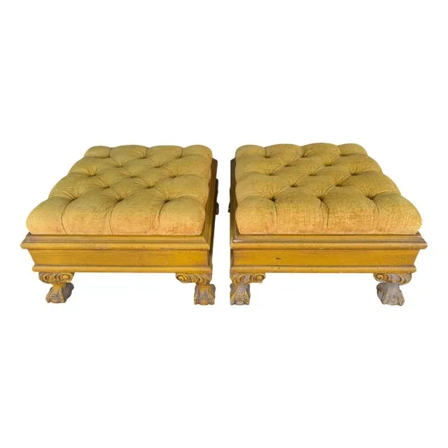 Mid 20th Century Tufted Ottomans on Ball and Claw Feet – A Pair