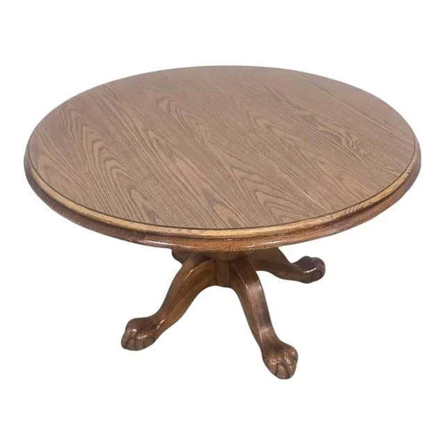 Mid 20th Century Vintage Oak Dining Table With Claw Feet and Leaf