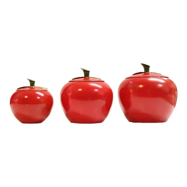 Mid Century Aluminum Red Apple Canisters Set
