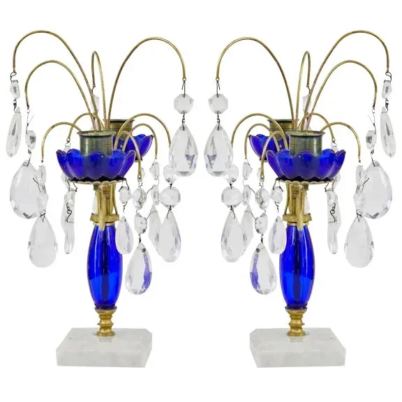 Mid-Century Brass and Cut Glass Decorative Candlesticks, 1960, Set of 2