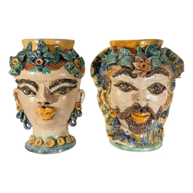Mid-Century Ceramic Planters from Caltagirone Sicilia, Italy, Set of 2