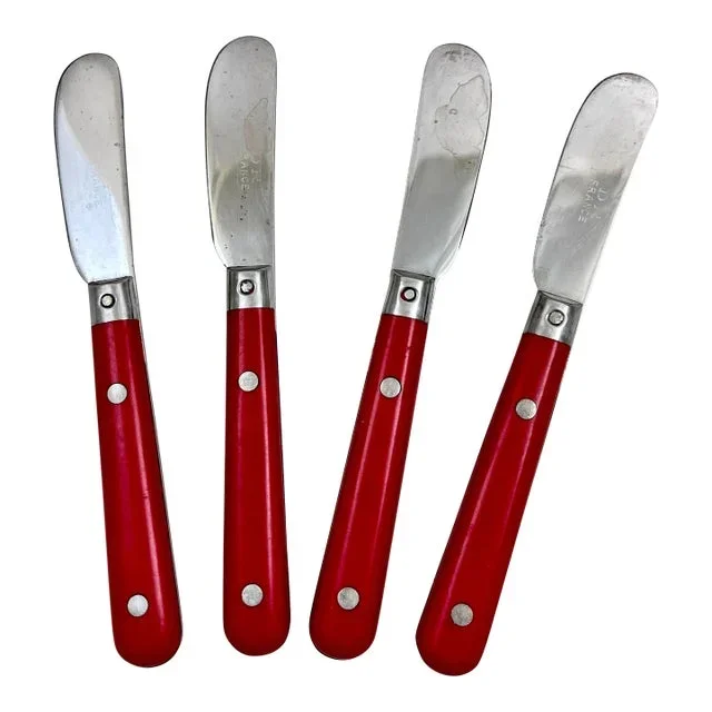 Mid-Century French Red Spreaders, Set of Four