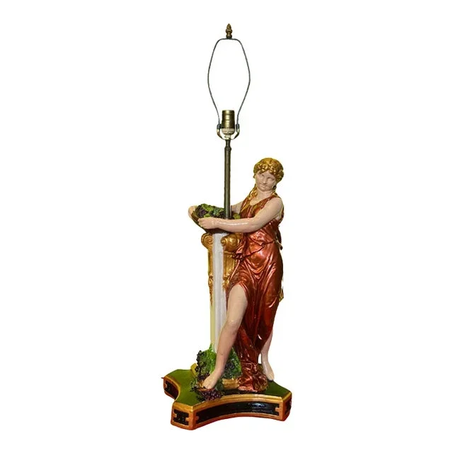 Mid-Century Grecian Women With Basket of Grapes Table Lamp
