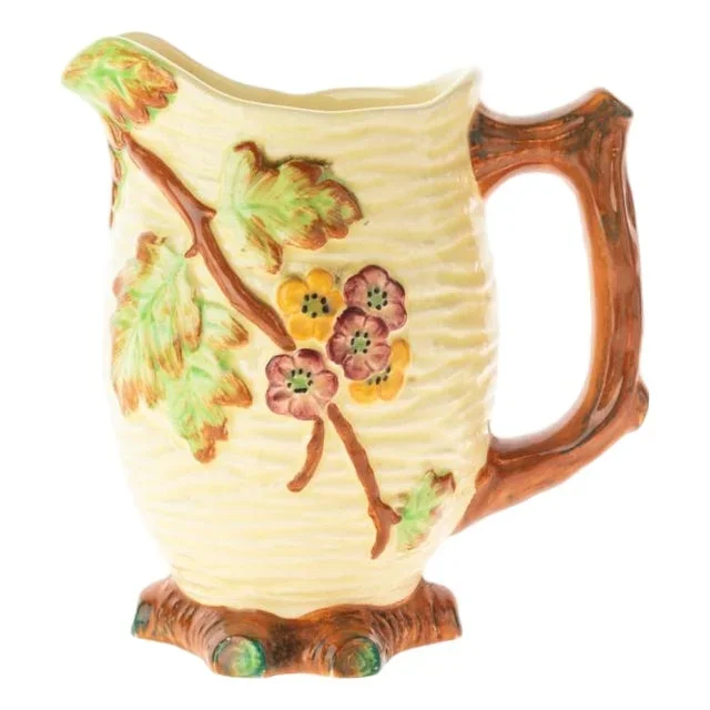 Mid-Century Hand-Painted Ceramic Floral Jug from Staffordshire