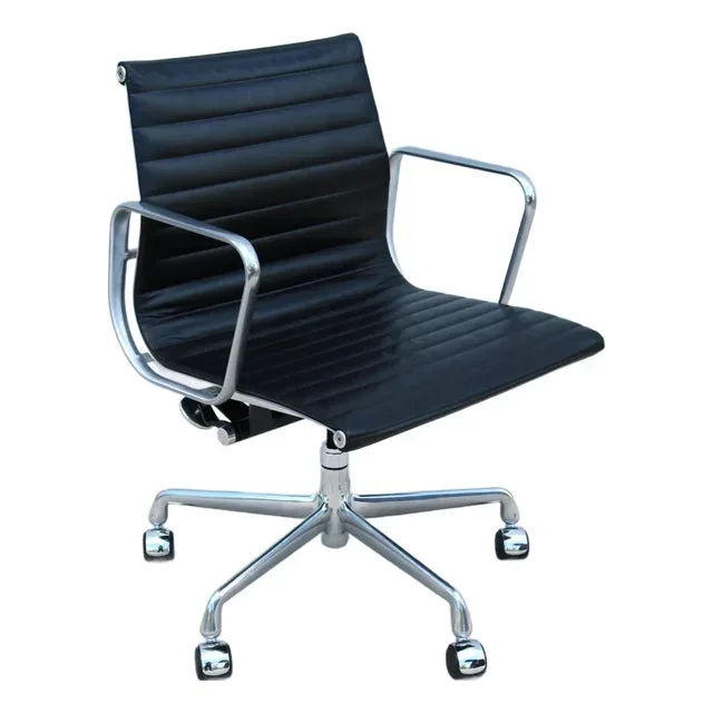 Mid-Century Herman Miller Eames Aluminum Group Black Leather Management Chair