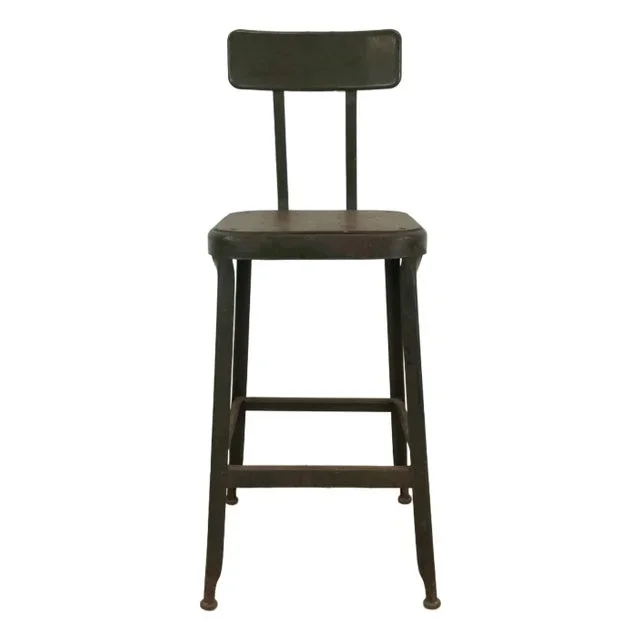 Mid Century Industrial Style Stool With Vintage Green Paint