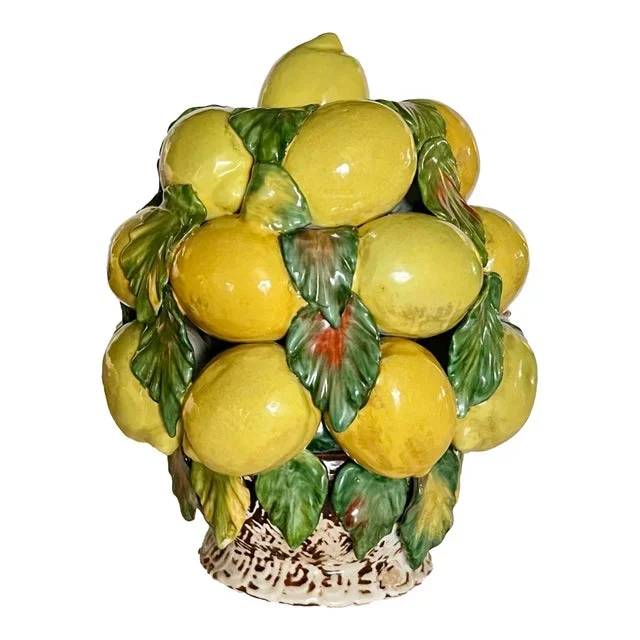 Mid Century Italian Majolica Lemons Topiary Centerpiece