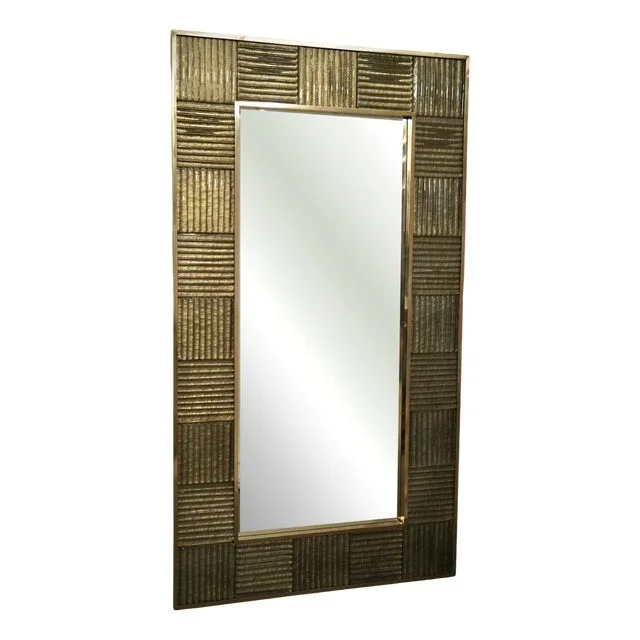 Mid-Century Italian Murano Gold Art Glass and Brass Console Wall Mirror
