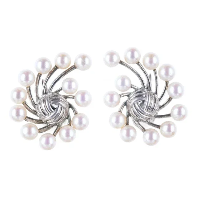 Mid century Mikimoto Pearl/silver screw back earrings, 2 pieces