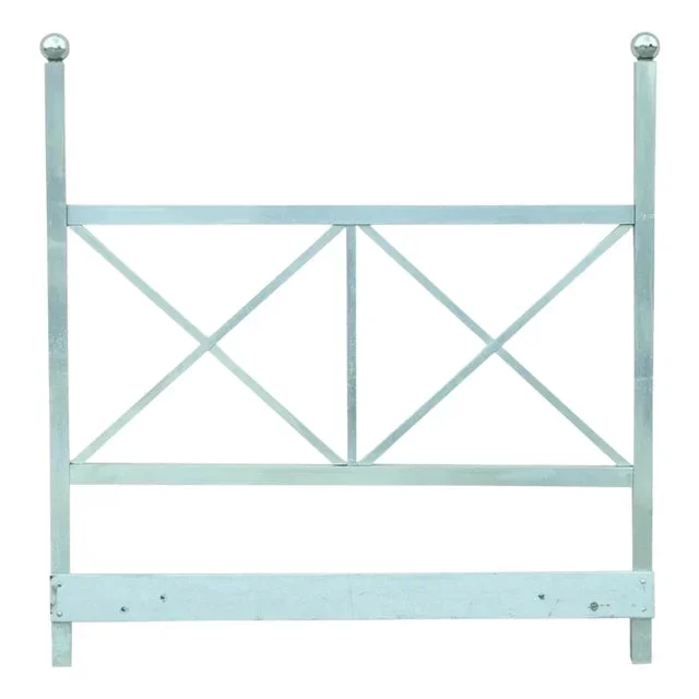 Mid Century Modern Aluminum Metal Finial Post X-Frame Queen Size Bed Headboard