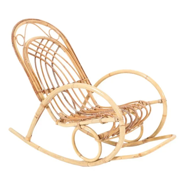 Mid-Century Modern Bamboo and Rattan Children’s Rocking Chair, 1970s