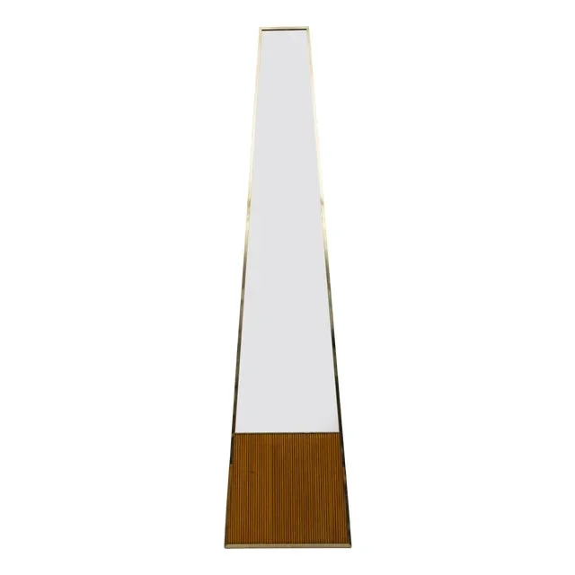 Mid-Century Modern Brass and Wood Floor Mirror, Italy, 1970s