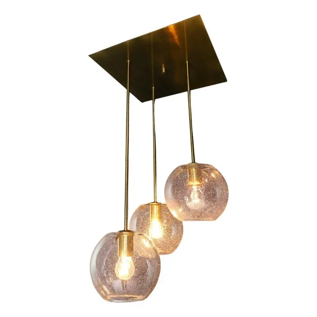 Mid-Century Modern Brass Ceiling Light with 3 Glass Globe Pendants, Germany, 1970