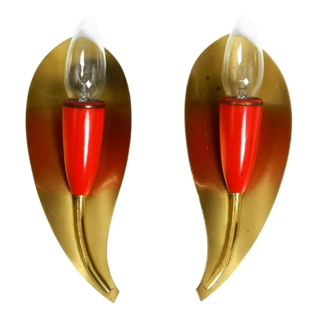 Mid-Century Modern Brass Sconces, 1950s, Set of 2