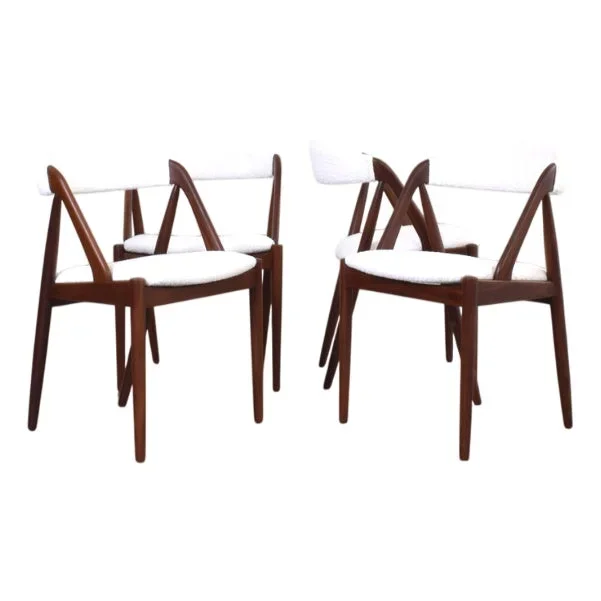Mid-Century Modern Chairs in Teak and Boucle, 1960s, Set of 4