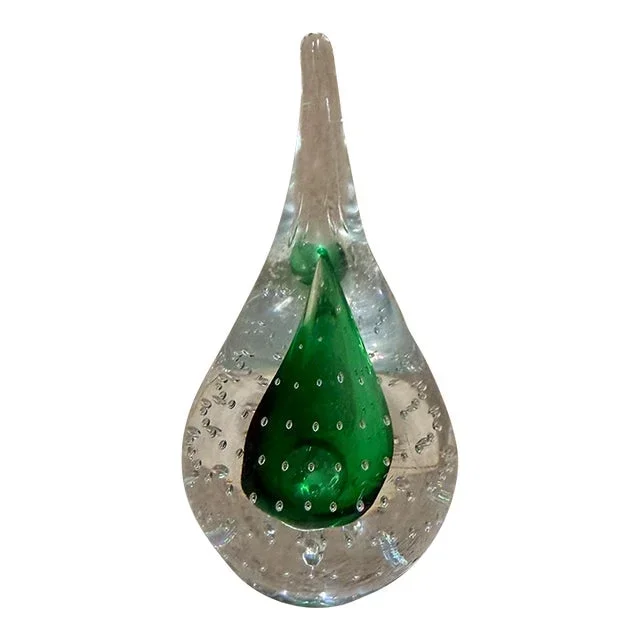 Mid-Century Modern Control Bubble Murano Paperweight Green