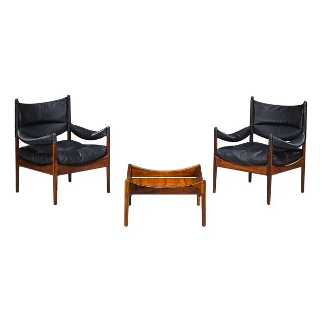Mid-Century Modern Danish Armchairs and Coffee Table by Kristian Vedel for Sören Willadsen, 1960s, Set of 3