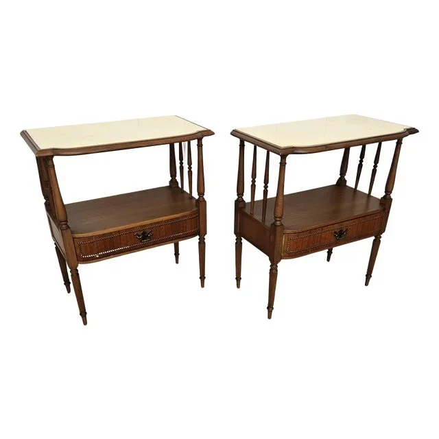 Mid-Century Modern Italian Nightstands with Marble, 1950s, Set of 2