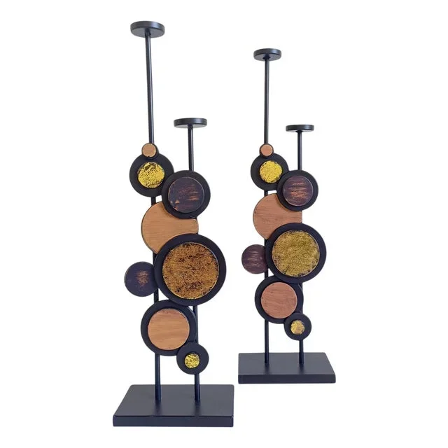 Mid-Century Modern Italian Psychedelic Iron Candleholders, 1970s, Set of 2
