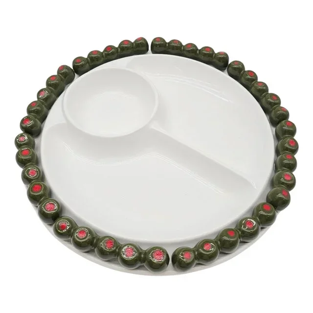Mid-Century Modern Olive Motif Appetizer Tray by Sur La Table – Portugal Sectioned 14″ Ceramic