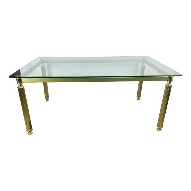 Mid-Century Modern Rectangular Glass Coffee Table with Brass Frame, 1970s