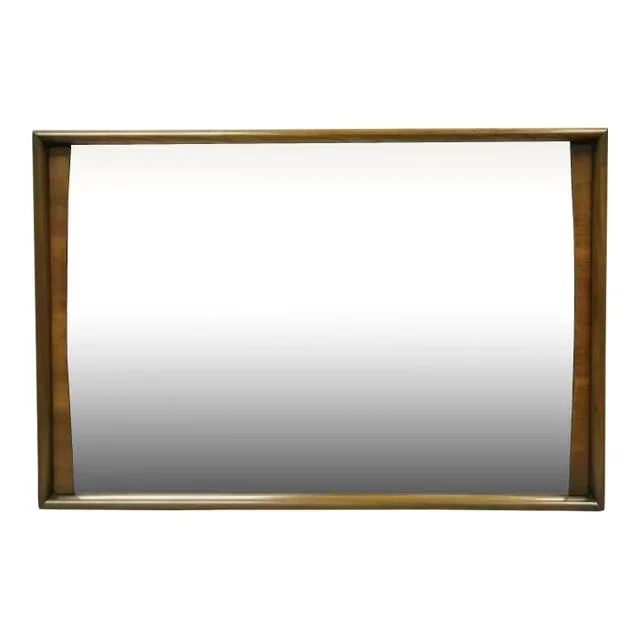 Mid Century Modern Solid Walnut Frame Rectangular Mirror by United Furniture