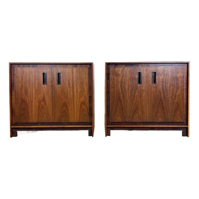 Mid Century Modern Walnut & Rosewood Nightstands by John Stuart, Inc